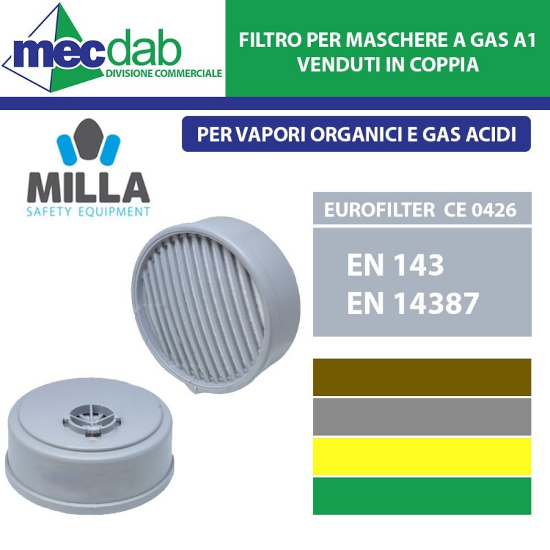 Filtro per Maschera a Gas A1 Per Vapori Organici e Gas Acidi | Mec.Dab SRL | MillaAntinfortunistica e Segnaletica |8013739200414