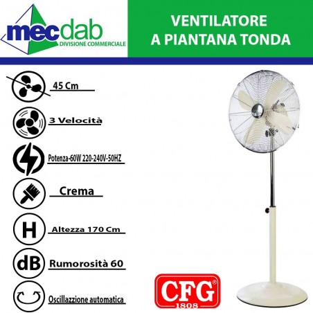 Ventilatore a Piantana Regolabile in Altezza Max 170 cm  60W EV056 CFG