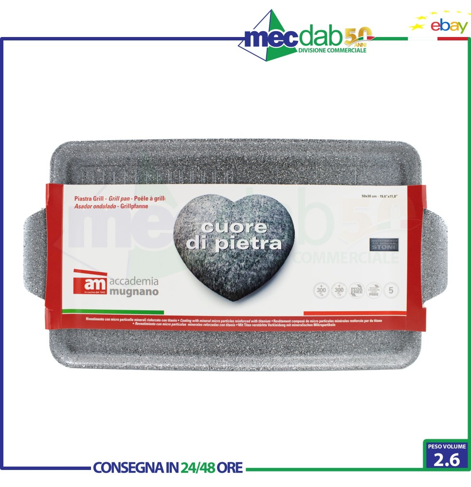 Piastra Grill Con Antiaderente Effetto Pietra Cuore Di Pietra 50 x 30 Cm|86,90 €