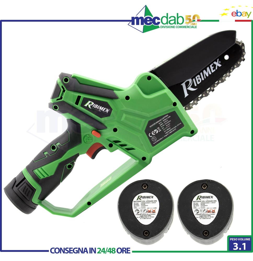 Motosega A Batteria Da Potatura Con 2 Batterie 12.0V 2,0Ah Ribimex|115,00 € Motosega A Batteria Da Potatura Con 2 Batterie 12.0V 2,0Ah Ribimex|115,00 €