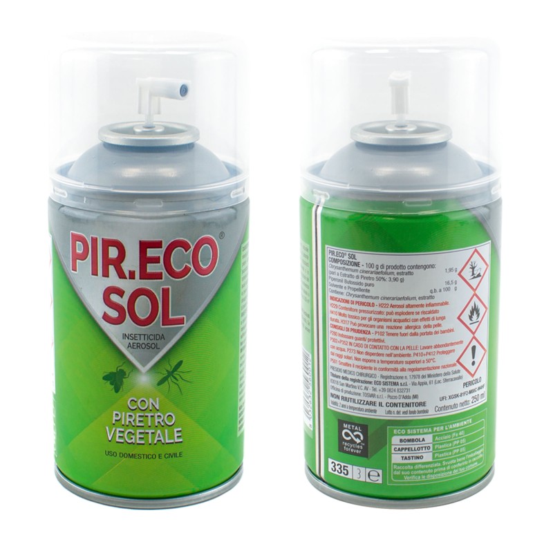Insetticida Spray 250 ML Zanzare e Mosche Con Piretro Vegetale PIR.ECO SOL | Mec.Dab SRL | Generica - Senza Marca