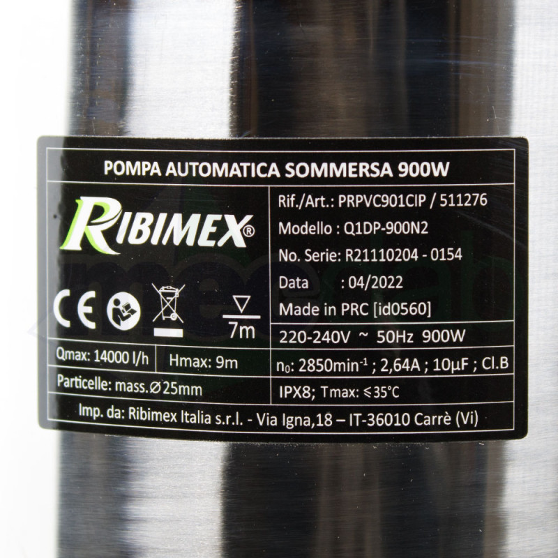 Pompa Sommersa Per Acque Di Scarico 900W Da 14000 L/h Ribimex PRPVC901CIP|Ribimex