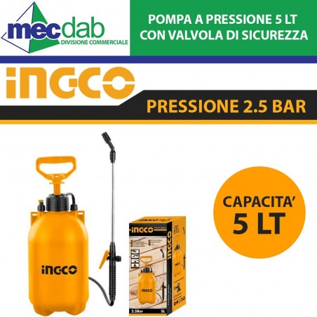 Pompa a Pressione 5L 2.5 Bar Con Valvola Di Sicurezza - Ingco HSPP3051