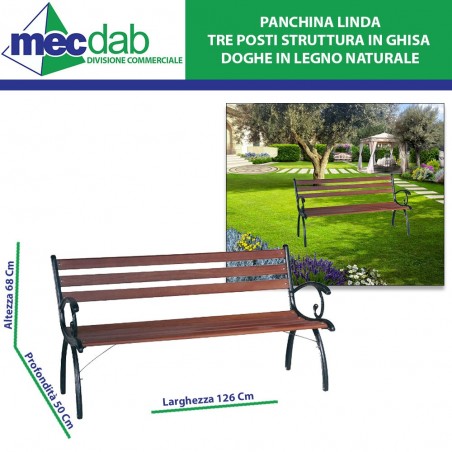 Panchina Linda in Ghisa con Doghe in Legno Naturale L 126 P 50 h 68 Cmm | Mec.Dab SRL | Generica - Senza Marca