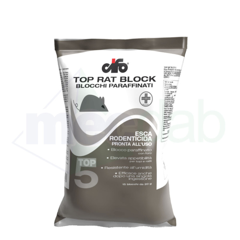Esca Rodenticida Pronta All’uso a Base Di Brodifacoum 300 Gr Cifo Top Rat Block|6,50 €