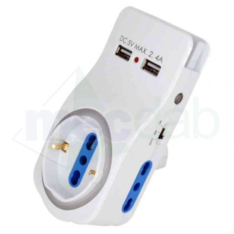 Multipresa Con Sensore Crepuscolare e 2 Porte USB 2.4Ah Ricarica Cellulare CFG|15,90 €