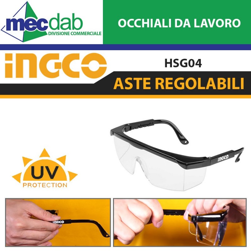 Occhiali di Protezione e da Lavoro Trasparenti Aste Regolabili INGCO HSG04 | Mec.Dab SRL | Ingco
