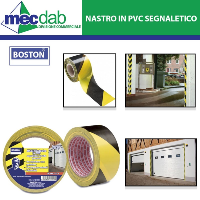 Nastro Adesivo in PVC Segnaletico Giallo e Nero  ad Alto Spessore Boston-121 938 | Mec.Dab SRL | BOSTON