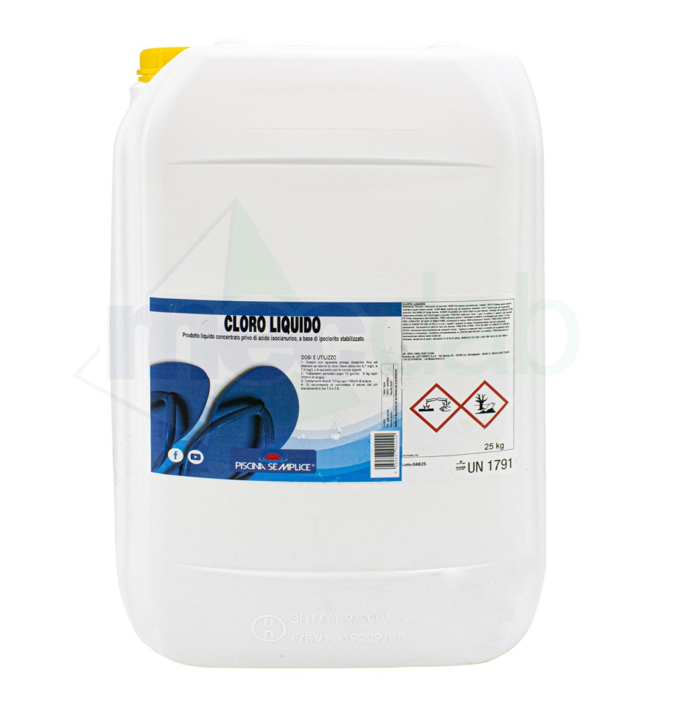 Cloro Liquido Per Piscine a Base Di Ipoclorito Stabilizzato 25 Kg|49,90 €