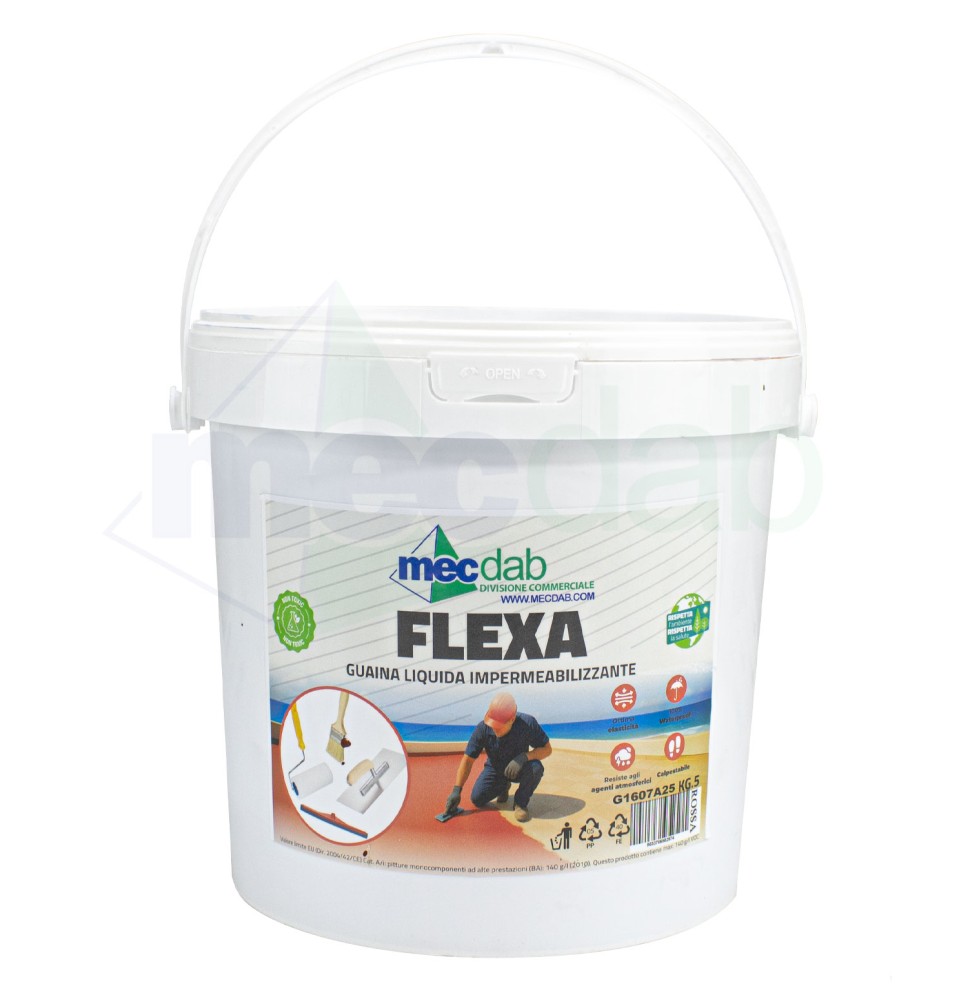Guaina Liquida Impermeabilizzante Rossa Per Tetti e Terrazze Flexa 5Kg|21,90 €