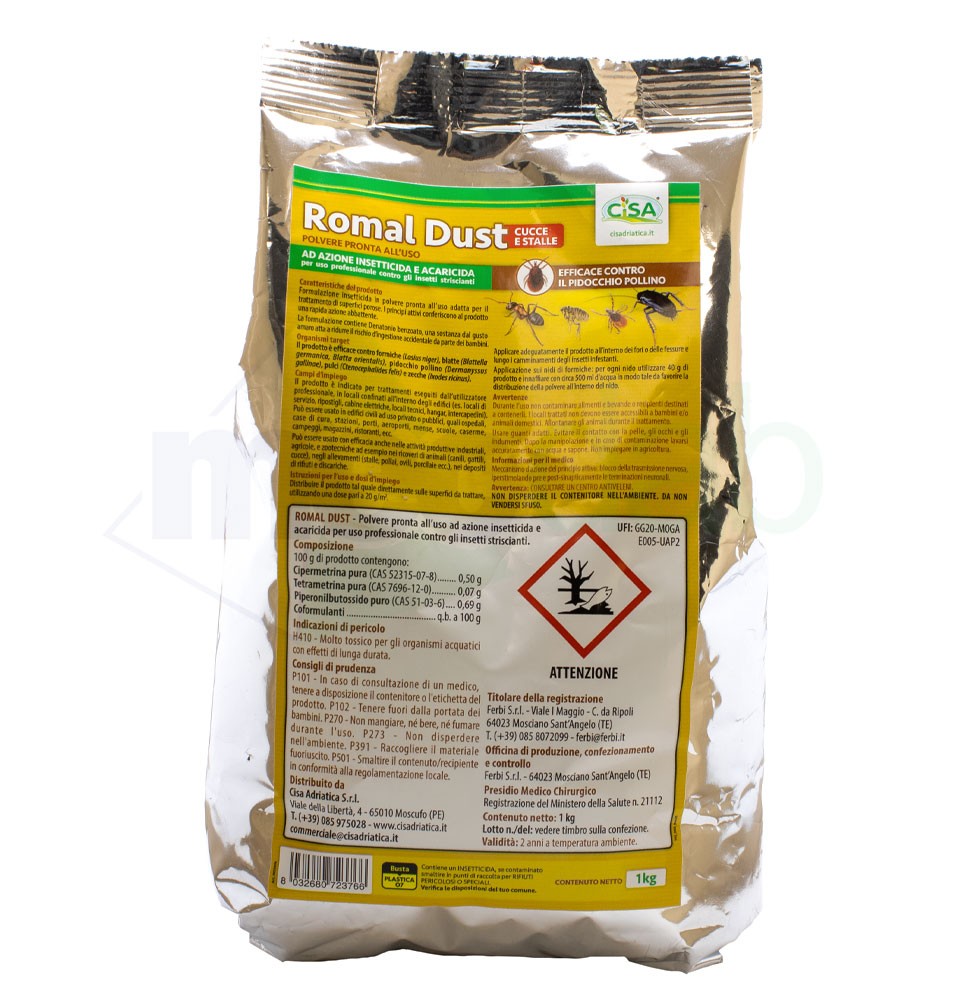 Insetticida Contro Insetti Volanti e Striscianti In Polvere Romal Dust 1Kg|10,00 €