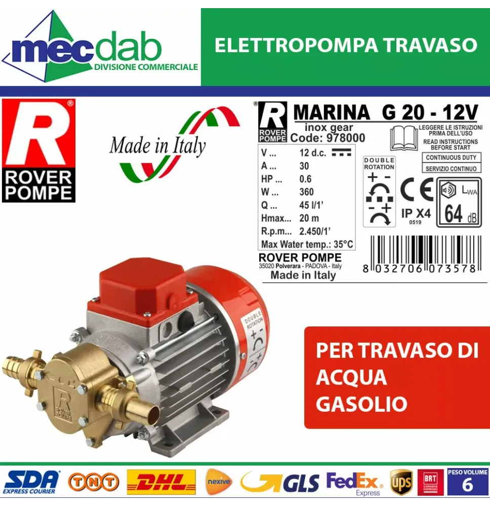 Elettropompa Ad Ingranaggi Serie G Bisenso Per Acqua Gasolio Rover|175,00 €