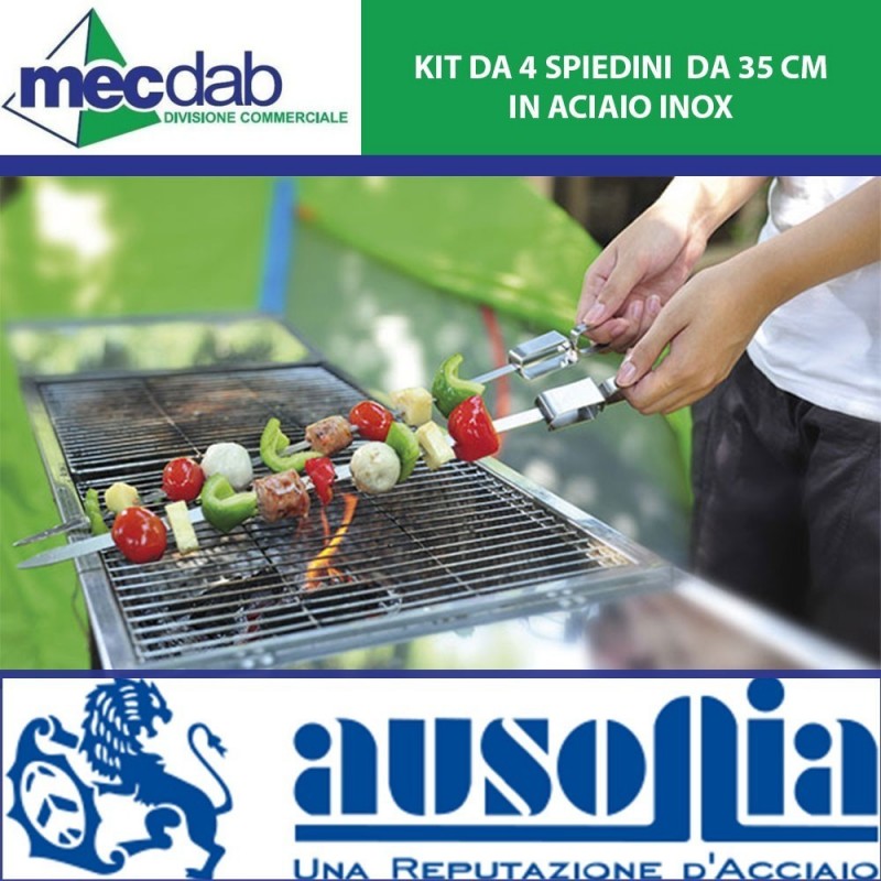 Kit da 4 Spiedini da 35 Cm in Acciaio Inox per Barbecue Ausonia | Mec.Dab SRL | Ausonia
