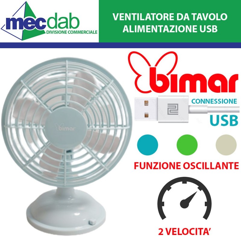 Mini Ventilatore Da Tavolo USB Oscillante 2 Velocità Stile Vintage Bimar VT15 | Mec.Dab SRL | Generica - Senza Marca
