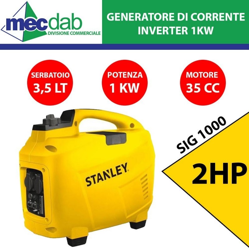 Generatore di Corrente 1KW Serbatoio 3,5L Motore 53cc 2HP Stanley  SIG 1000 | Mec.Dab SRL | Stanley