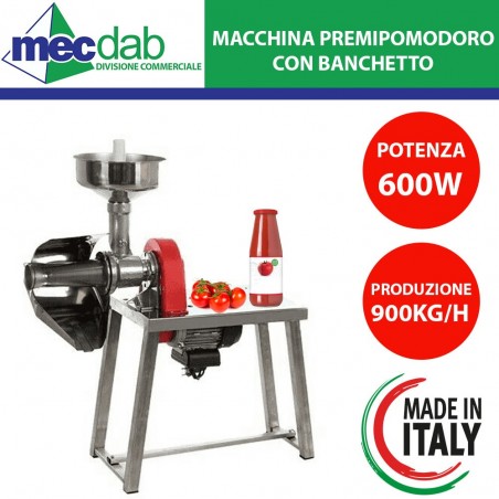 Macchina Spremipomodoro Con Banchetto in Acciaio Inox 600W 1HP