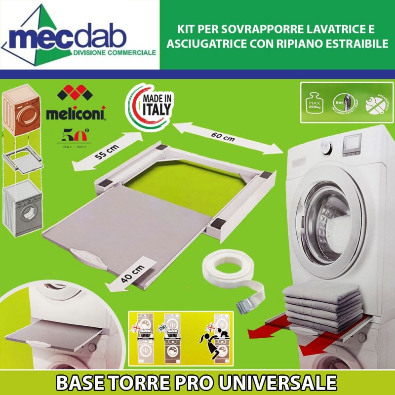 Kit di sovrapposizione per lavatrice ed asciugatrice 60 x 60 Cm Made in Italy Meliconi