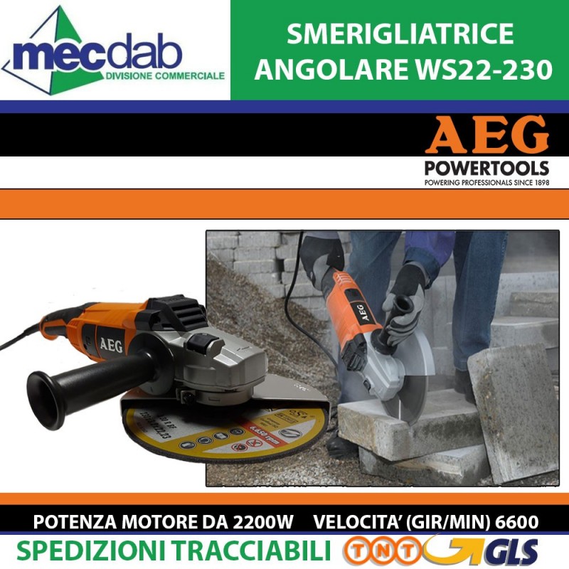 Smerigliatrice Angolare 2200W  6600 Gir/Min AEG WS22-230