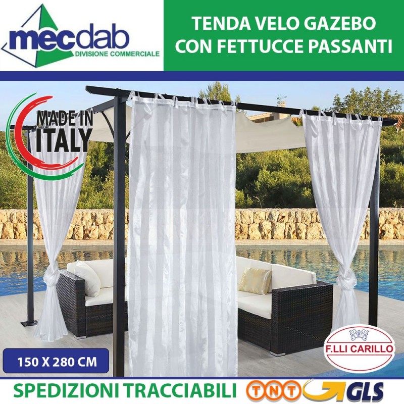 Tenda Velo Per Gazebo 100% Poliestere Made in Italy 150 x H.280 Cm