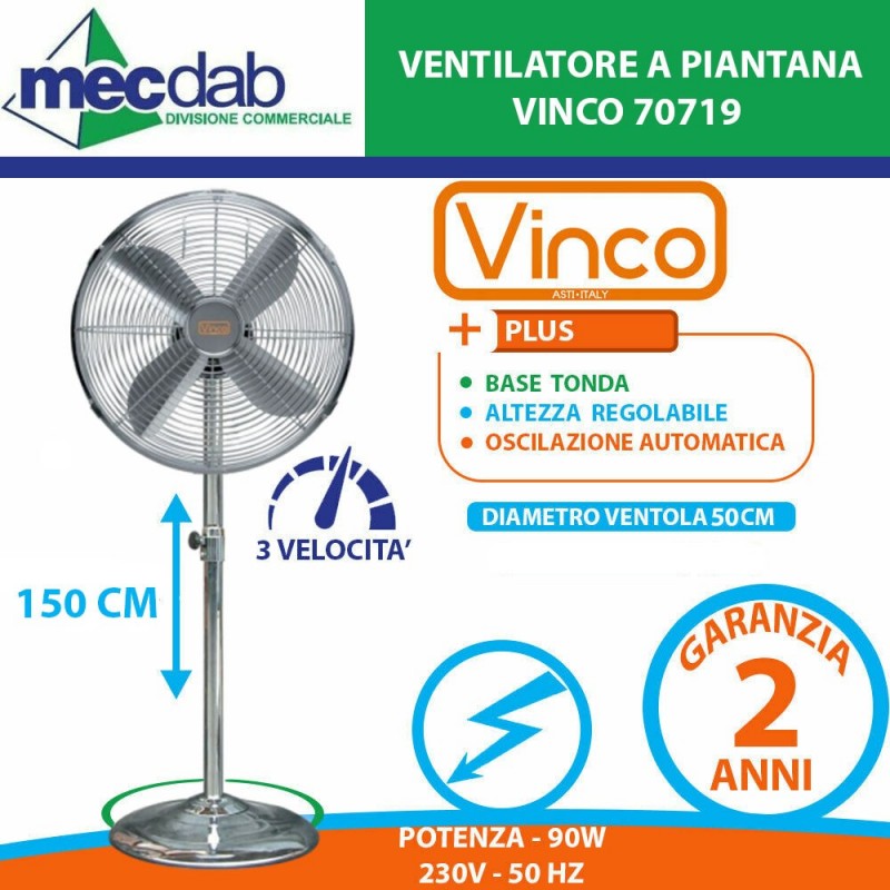 Ventilatore a Piantana Tonda 90 W Altezza Max 150 Cm   Diametro 50 Cm  FS-50M [II] Vinco