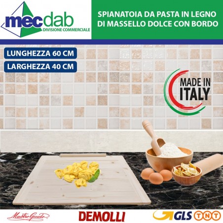 Spianatoia da Pasta Tavola in Legno di Massello Dolce con Bordo - 60 x 40 Cm | Mec.Dab SRL | Generica - Senza Marca