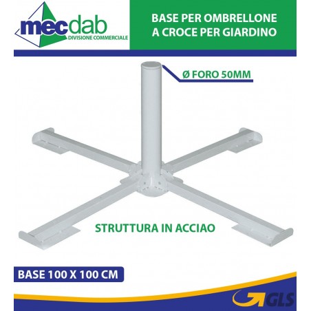 Base Ombrellone in Acciaio Bianco 100 x 100 CM Ø Foro 50 mm | Mec.Dab SRL | Generica - Senza Marca