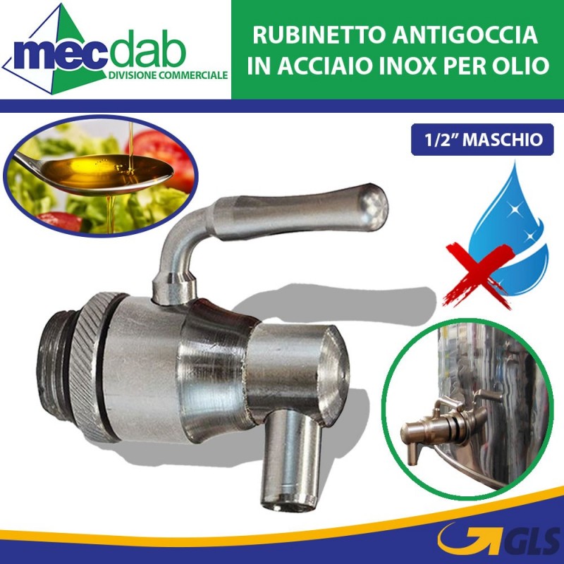 Rubinetto Antigoccia In Acciaio Inox Per Fusto Olio Raccordo Da 1/2" Maschio | Mec.Dab SRL | Generica - Senza MarcaEnologia |9501144687962