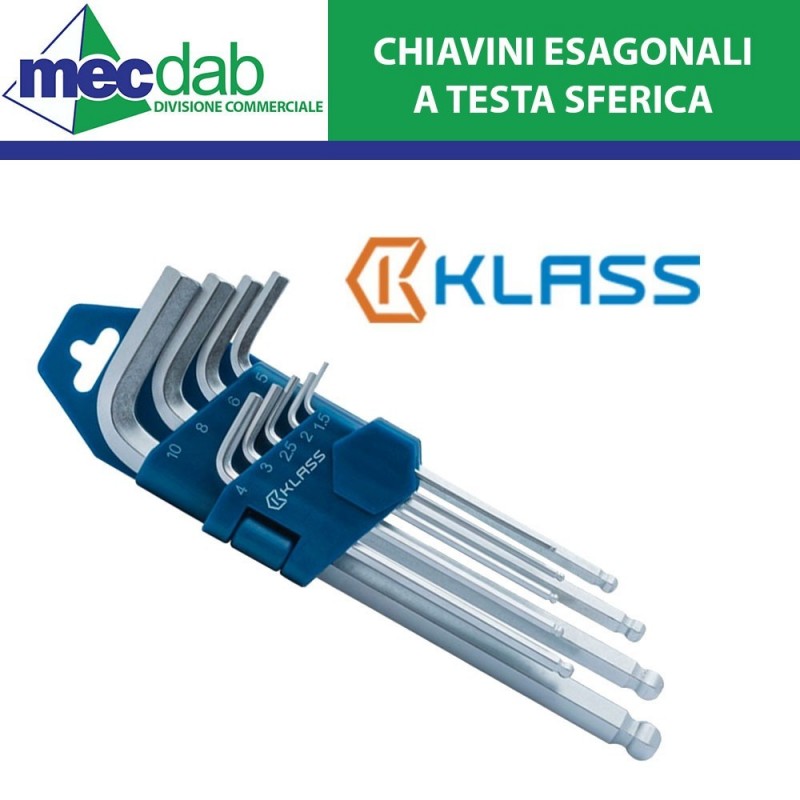 Serie 9 Chiavini Esagonali Lunghi a Testa Sferica 1.5/10mm | Mec.Dab SRL | Klass