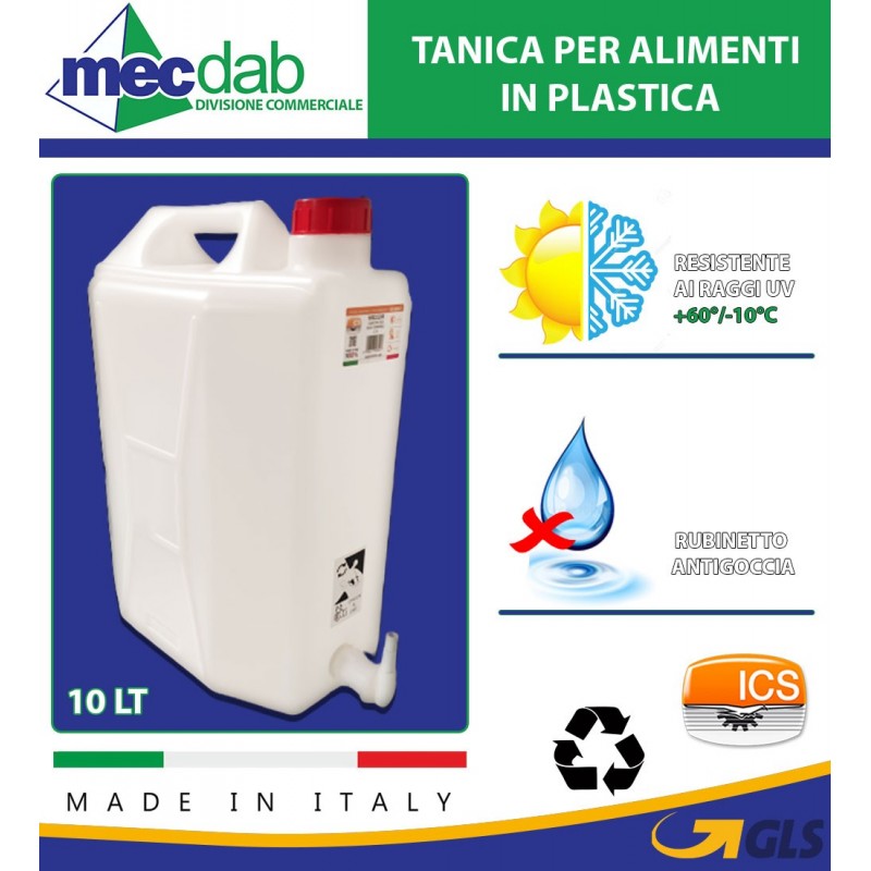 Tanica per Alimenti in Plastica 20 LT con Rubinetto Antigoccia Made in Italy I.C.S.