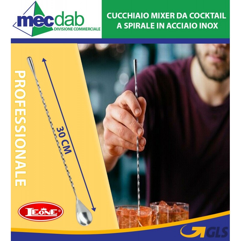Cucchiaio Mixer da Cocktail Professionale a Spirale 30Cm in Acciaio Inox Leone | Mec.Dab SRL | Leone DecorazioniHotel, Restaurant & Café |8024112000293