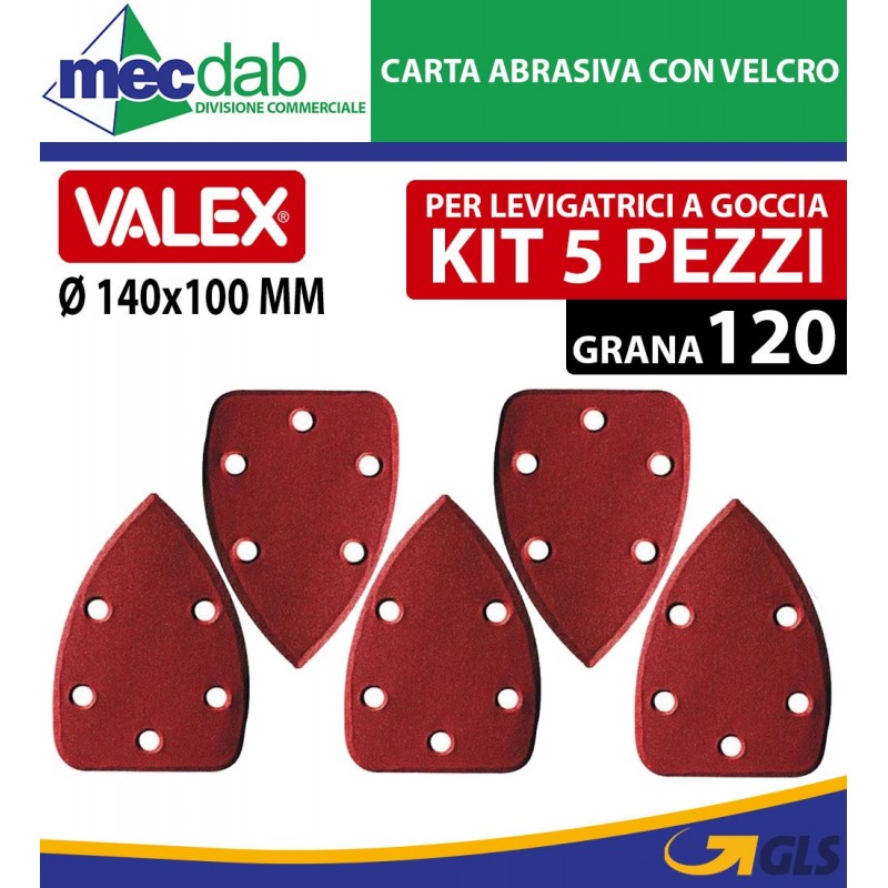 Carta Abrasiva a Goccia Con Velcro Per Smerigliatrice 5 Pezzi Valex | Mec.Dab SRL | Valex