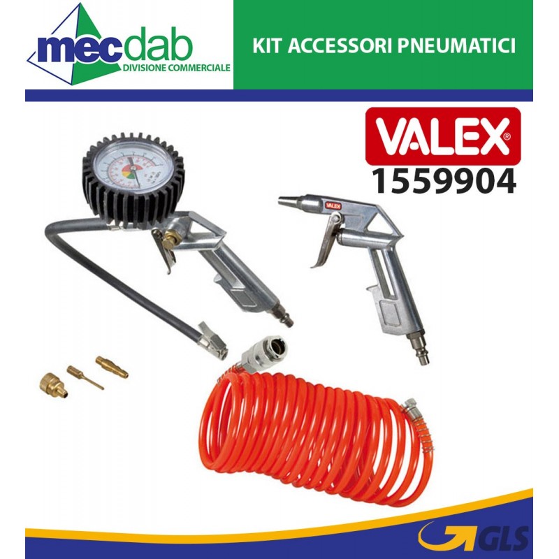 Kit Accessori Pneumatici Per Compressore 3 + 3 Pistola e Tubo Con Raccordi Valex 1559904