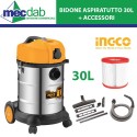 Bidone Aspirapolvere/Aspiracenere 1200W 30L In Acciaio Inox + Accessori | Mec.Dab SRL | Ingco