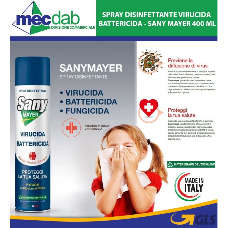 Spray Disinfettante Virucida Battericida Made in Italy - Sany Mayer 400 Ml