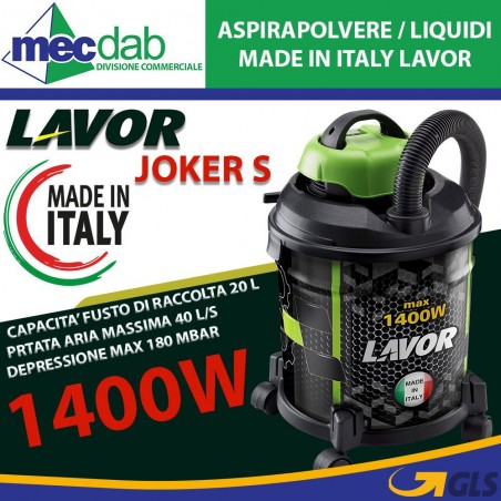 Aspirapolvere Aspiraliquidi JOKER 1400W Max 20 L Made in Italy Lavor