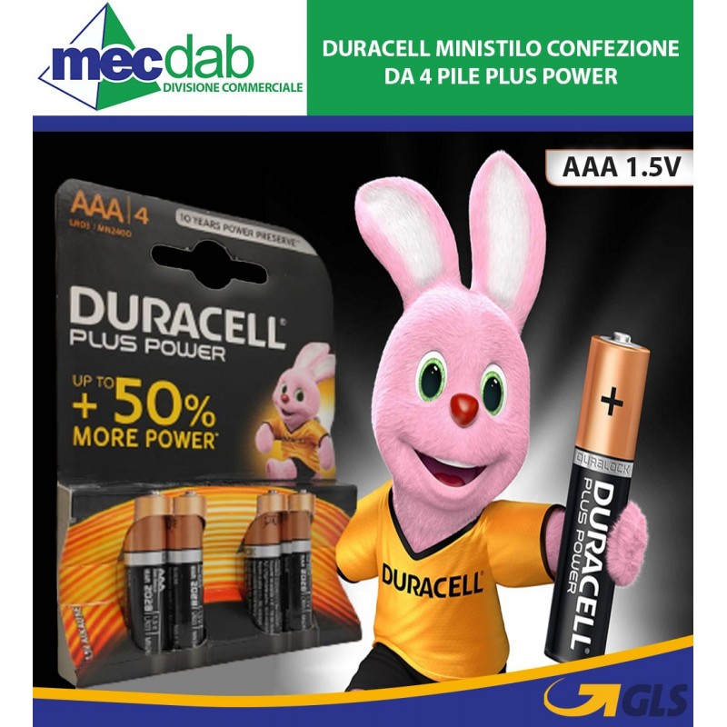 Duracell ministilo AAA 1.5V Confezione da 4 pile Plus Power LR03/MN2400