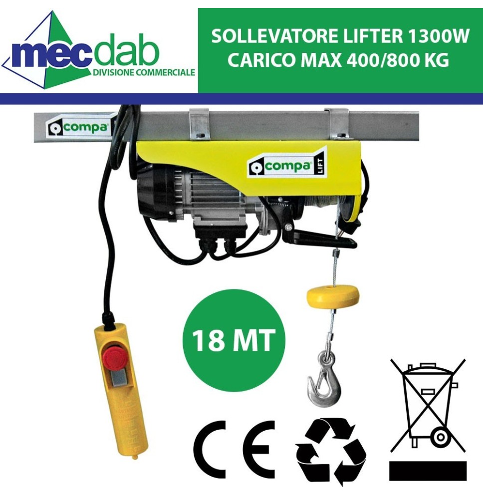 Montacarichi Elettrico 18 MT 1200W - 400/800 Kg Lifter|230,00 €