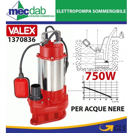 Elettropompa Sommergibile 12V 96W Per Acque Chiare 6000L/H Valex ES1500 | Mec.Dab SRL | Valex