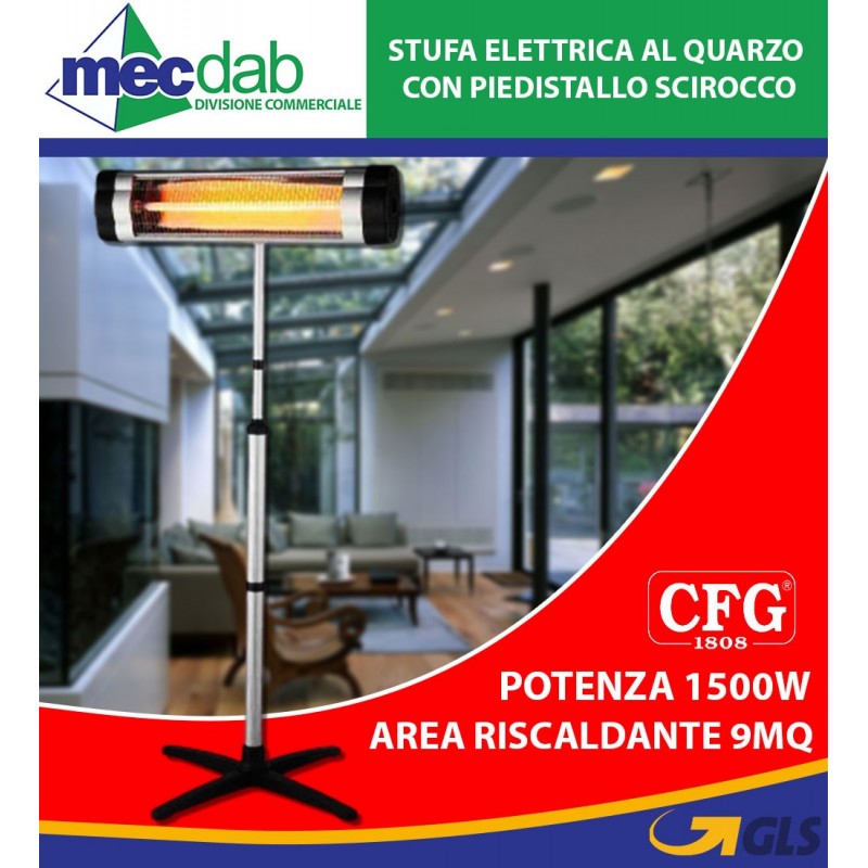 Stufa Elettrica al Quarzo 2500W Con Piedistallo Scirocco - E070 CFG