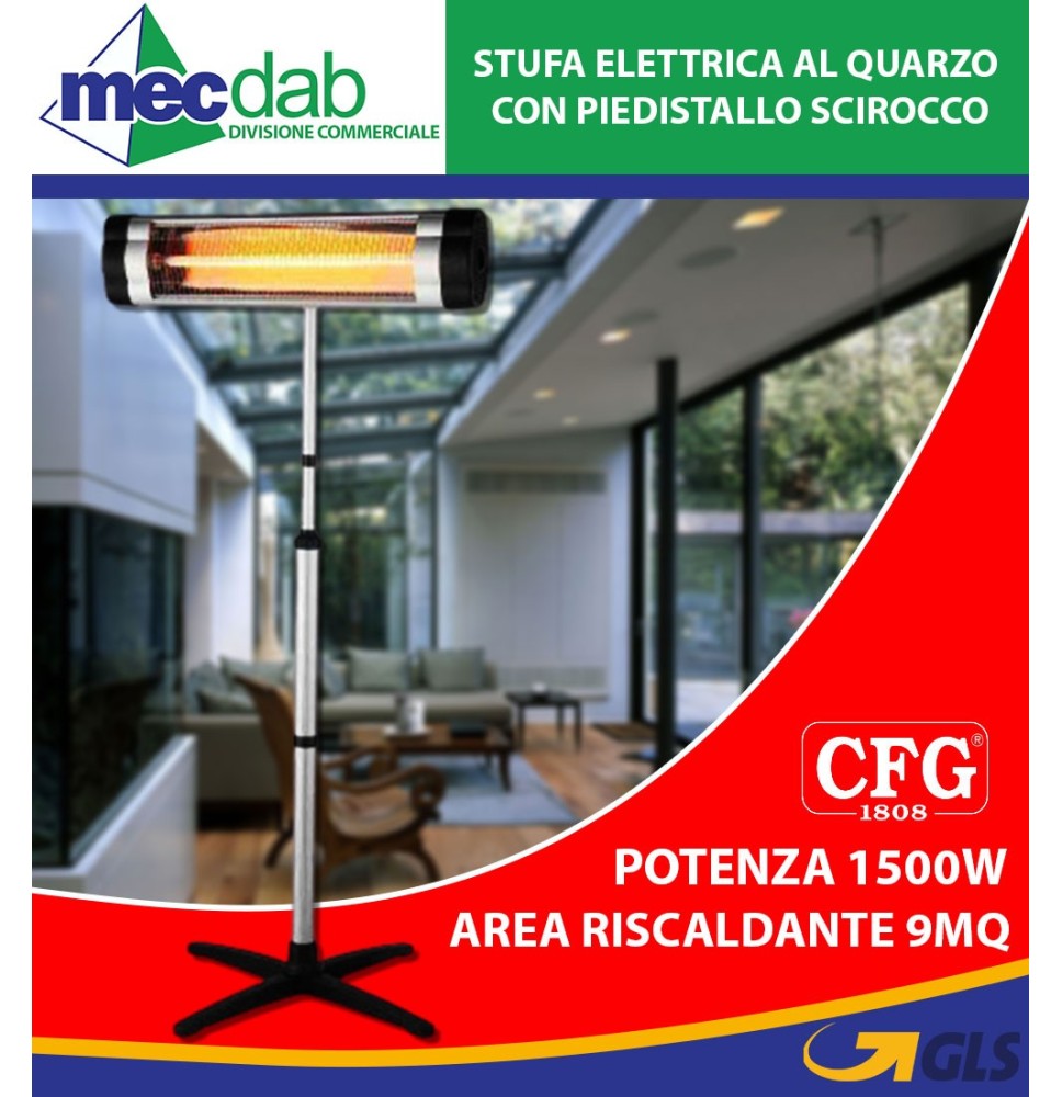 Stufa Elettrica al Quarzo 2500W Con Piedistallo Scirocco - E070 CFG