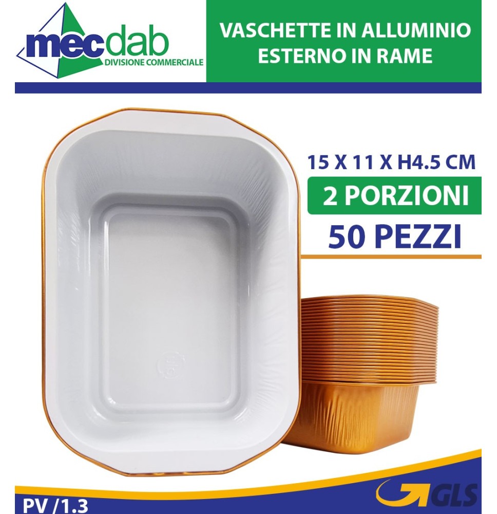 Vaschette In Alluminio Per Alimenti 2 Porzioni Con Esterno In Rame 50 Pezzi|18,00 €