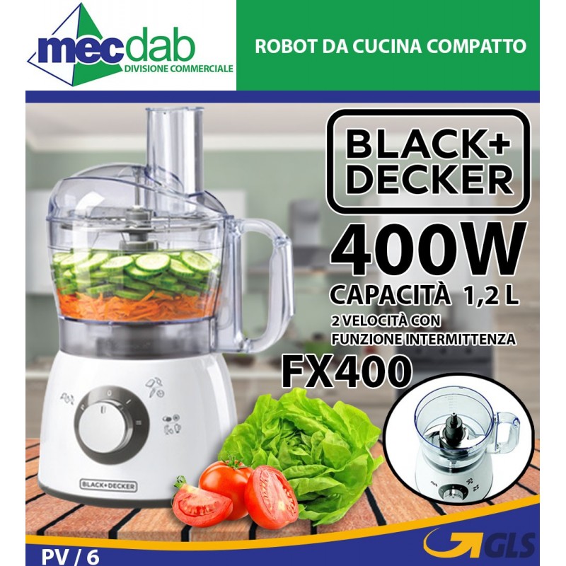Robot da Cucina Compatto Completo di Accessori 400W 1,2 lt FX400 Black + Decker
