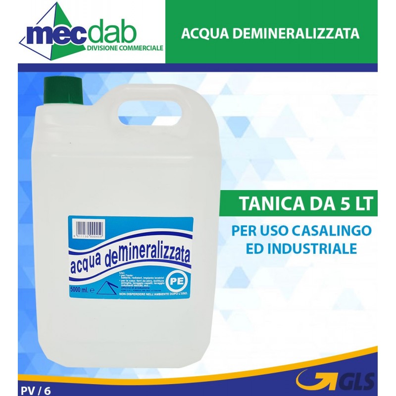 Acqua Distillata Demineralizzata Tanica Da 5 LT Uso Domestico Ed Industriale