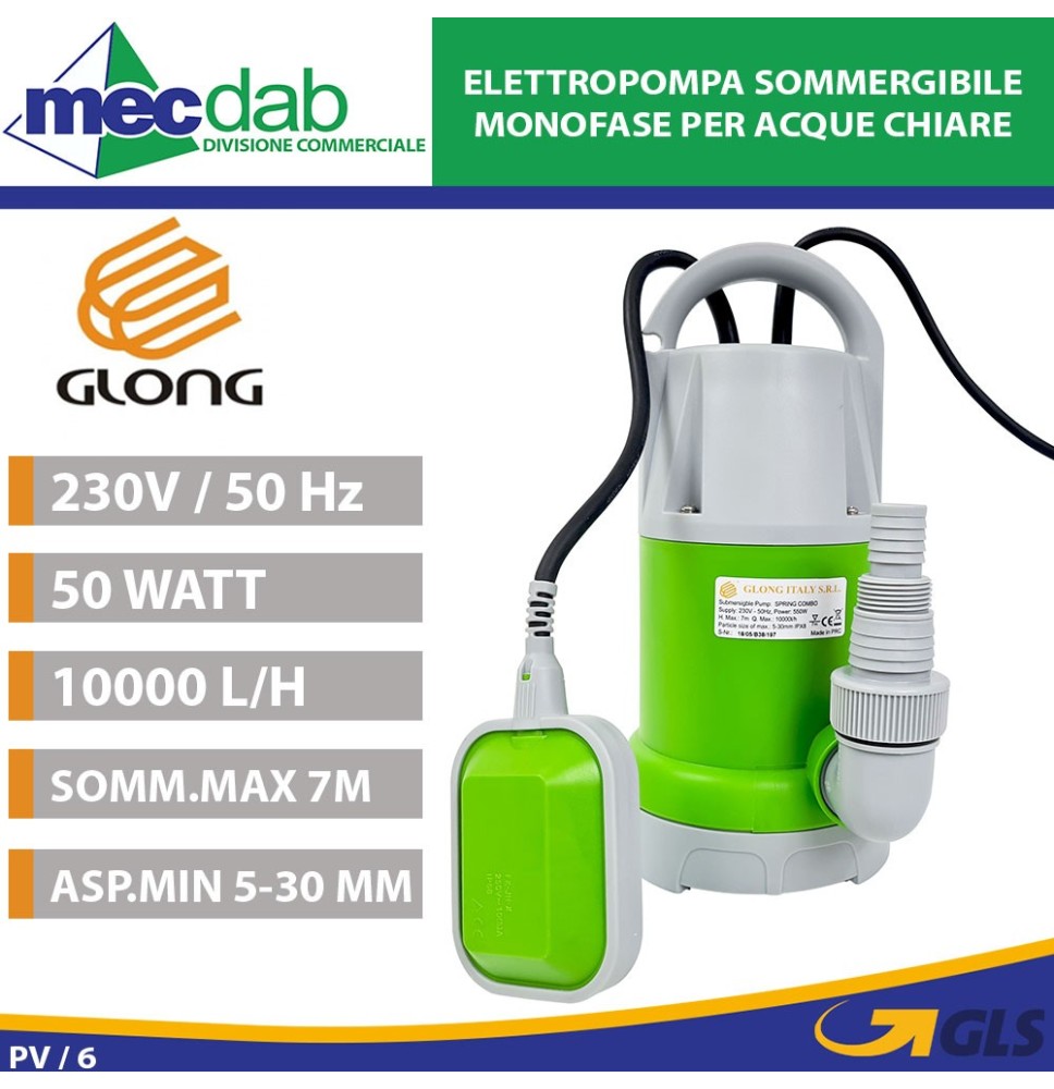 Elettropompa Sommergibile Monofase Acque Chiare Galleggiante Glong Spring Combo|85,00 €