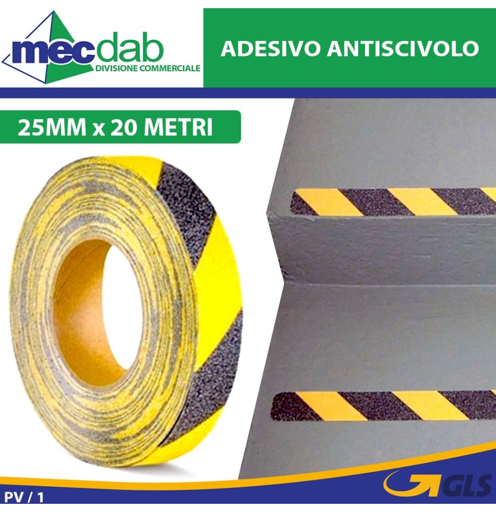 Nastro Adesivo Antiscivolo Giallo e Nero Per Superfici Lisce 25mm x 20 Metri|19,00 €
