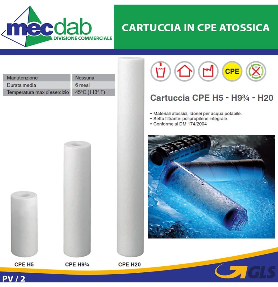 Cartuccia Filtro CPE In Polipropilene Integrale Atossico Per Acqua Potabile|14,00 €