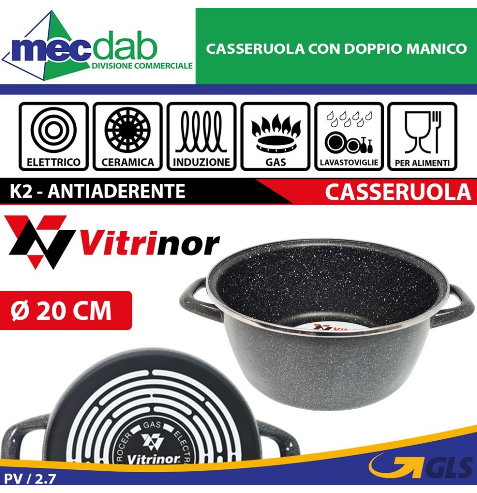 Casseruola Antiaderente 2 Manici Ad Induzione Gas Ed Elettrico Vitrinor K2|16,50 €