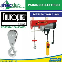 Paranco Elettrico Elevatore 750 W 200/400 Kg Carrucola Tiratutto L'europea