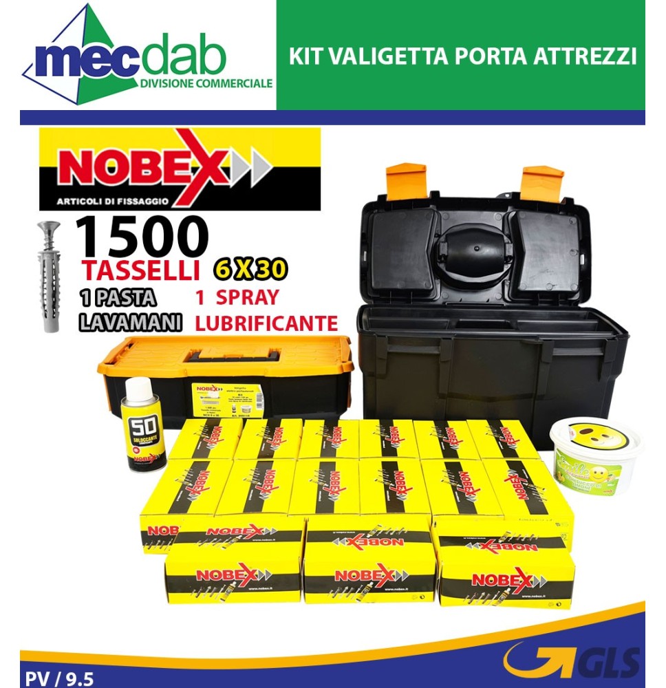 Kit Valigetta Porta Utensili + 1500 Tasselli in Nylon Pasta Lavamani e Spray Lubrificante Nobex|85,00 €