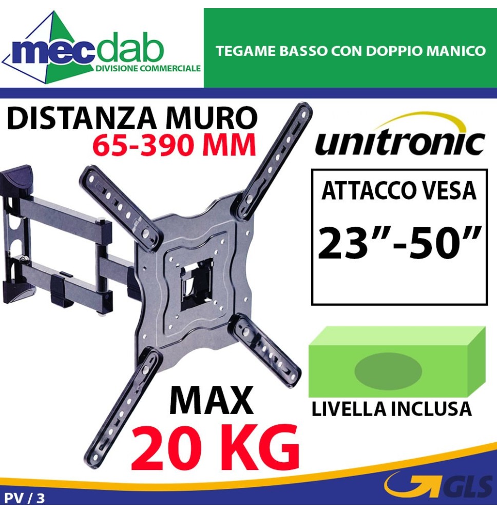 Staffa a Muro Per TV Braccio Girevole Con Livella Attacco Vesa 23-50" 20 Kg Unitronic|23,00 €